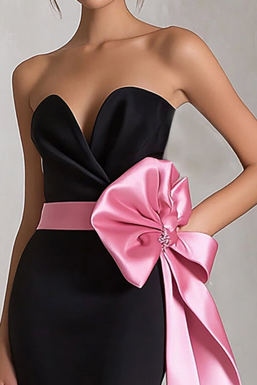 Black Pink Mermaid Sweetheart Satin Long Formal Dress with Bow